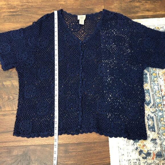 Vintage Teddi Crochet Open Knit Cardigan Short Sleeve Cottagecore Boho - Picture 9 of 10